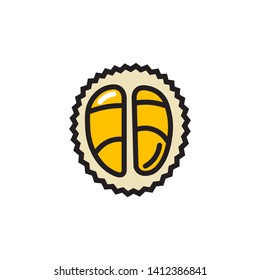 Vector exotic cut durian icon. Flat illustration of durian isolated on white background. Icon vector illustration sign symbol.