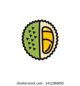Vector exotic cut durian icon. Flat illustration of durian isolated on white background. Icon vector illustration sign symbol.