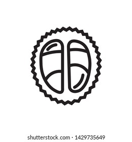 Vector exotic cut durian icon. Flat illustration of durian isolated on white background. Icon vector illustration sign symbol.