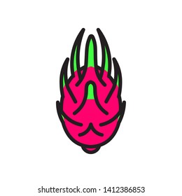 Vector exotic dragon fruit icon. Flat illustration of dragon fruit isolated on white background. Icon vector illustration sign symbol.