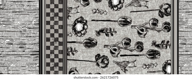 vector exotic floral seamless hand drawn watercolor  pattern trendy summer spring line design exotic with stripe line patchwork pattern 