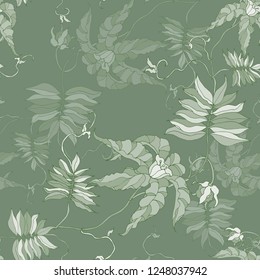 Vector exotic flower. Monochrome seamless pattern. 