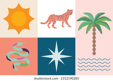Vector exotic illustration set. tropical design elements.