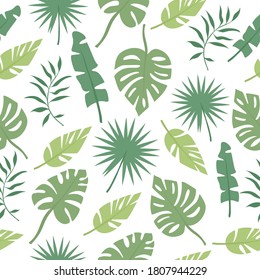 vector exotic pattern with palm plants, juicy tropical colors. cartoon background in doodle style, green jungle