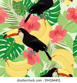 Vector exotic seamless pattern with flowers and birds