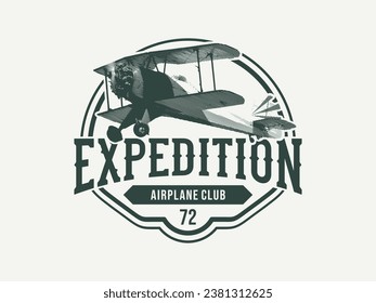 Vector expedition emblem biplane label expedition badges vector illustration