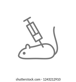 Vector experimental mouse, rat with syringe line icon. Symbol and sign illustration design. Isolated on white background