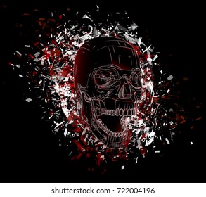 vector exploded skull with splashes in all directions. terrible and beautiful template