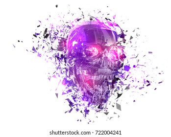 vector exploded skull with splashes in all directions. terrible and beautiful template