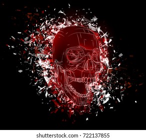 vector exploded skull with splashes in all directions. terrible and beautiful template