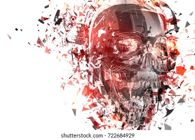 vector exploded skull with splashes in all directions. terrible and beautiful template