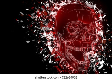 vector exploded skull with splashes in all directions. terrible and beautiful template