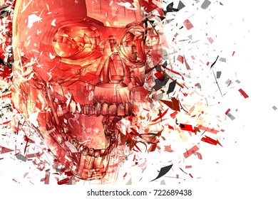 vector exploded skull with splashes in all directions. terrible and beautiful template
