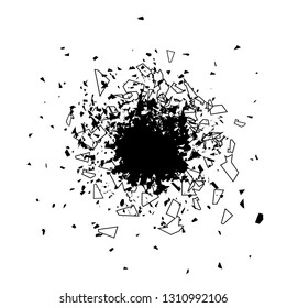 Vector Explosion Cloud of Black Pieces on White Background. Sharp Particles Randomly Fly in the Air.