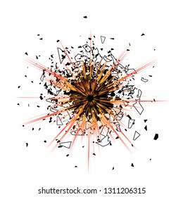 Vector Explosion Cloud of Black Pieces on White Background. Sharp Particles Randomly Fly in the Air.