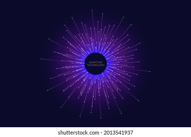 Vector explosion colorful lines element, quantum computer technology background. Big data algorithms visualization. Vector illustration in concept of science, technology, social network.