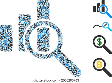 Vector expore bar chart mosaic is composed from randomized recursive expore bar chart icons. Recursive combination from expore bar chart.