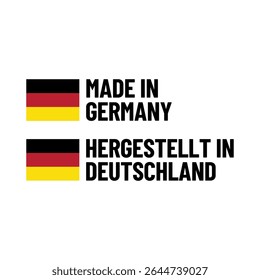 Vector “Made in Germany” and “Hergestellt in Deutschland” Export Label with Flag