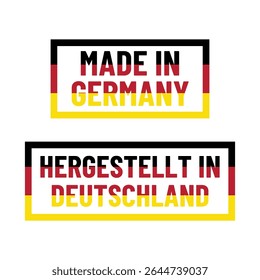 Vector “Made in Germany” and “Hergestellt in Deutschland” Export Label with Flag