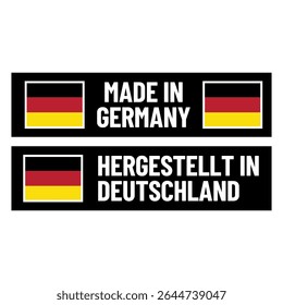 Vector “Made in Germany” and “Hergestellt in Deutschland” Export Label with Flag