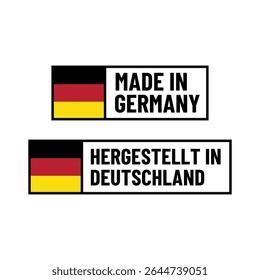 Vector “Made in Germany” and “Hergestellt in Deutschland” Export Label with Flag