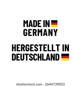 Vector “Made in Germany” and “Hergestellt in Deutschland” Export Label with Flag