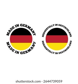 Vector “Made in Germany” and “Hergestellt in Deutschland” Export Label with Flag