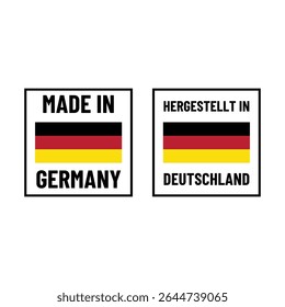 Vector “Made in Germany” and “Hergestellt in Deutschland” Export Label with Flag