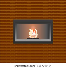 Vector exposed brick, working fireplace.