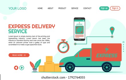 vector of express delivery service landing page template design