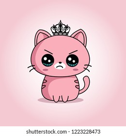 vector expression of a cute cat wearing a crown is angry