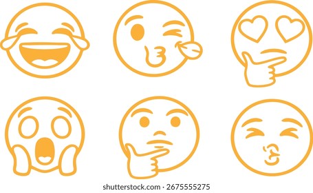 Conjunto de Vector de emoji de contorno naranja expresivo de Vector con diversas emociones