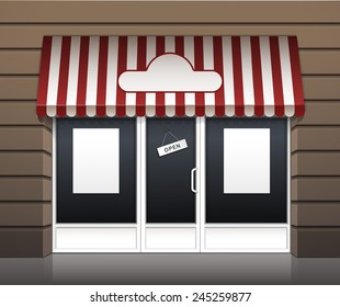 Vector Exterior of Restaurant Cafe Front with Big Window and Place for Name