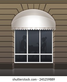 Vector Exterior of Restaurant Cafe Front with Big Window and Place for Name