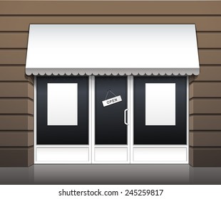 Vector Exterior of Restaurant Cafe Shop Front with Big Window and Place for Name