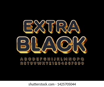 Vector Extra Black and Golden Alphabet with Pattern. Luxury Uppercase Font. Set of 3D elegant Letters and Numbers