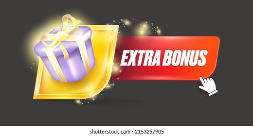 vector extra bonus horizontal banner design template with gift icon and button isolated on modern grey background. Extra bonus or super gift label design template