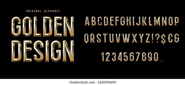 Vector Extra Golden Rich Font. Best Luxury Modern Alphabet Letters, Numbers and Symbols.