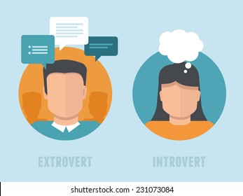 Vector extraversion-introversion infographics in flat style - man and woman with different personality types