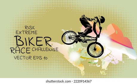 Vector extreme biker with place for text. Background ready for t-shirt design, poster, banner or graphic print. 