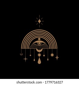 Vector eye boho design. Outline eyes symbols, tattoo design. Mystic symbol for bohemian design. Sacred tattoo eye
