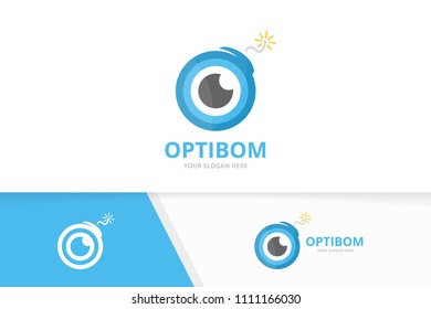 Vector eye and bomb logo combination. Optic and detonate symbol or icon. Unique vision and weapon logotype design template.