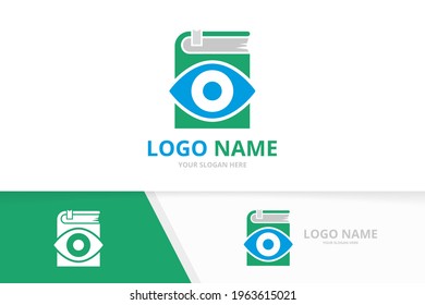 Vector eye and book logo combination. Unique vision and bookstore logotype design template.