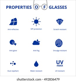 Vector eye care, glasses properties, ophthalmology symbols. Optometry Icons. Sun glasses, driver's glasses