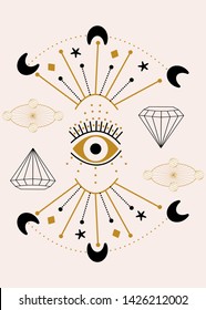 Vector eye and celestial elements in a geometric composition