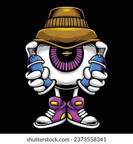  Vector eye character holding graffiti spray cartoon Illustration
