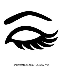 Vector eye closed with long eyelashes monochrome illustration