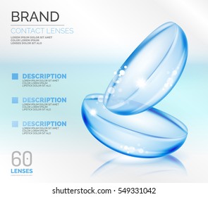 Vector eye contacts lenses ad template, packaging and product ads design