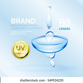 Lentes de contacto de ojos de vectores plantilla y diseño de anuncios de empaquetado y productos