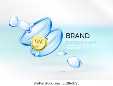 Lentes de contacto de ojos de vectores plantilla y diseño de anuncios de empaquetado y productos